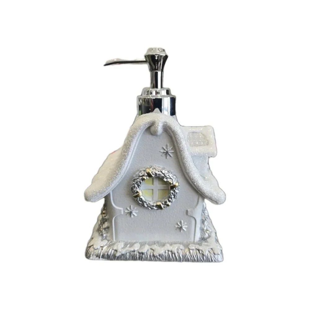 New Christmas Silver & Gold Winter Wonderland House Soap Dispenser Decoration